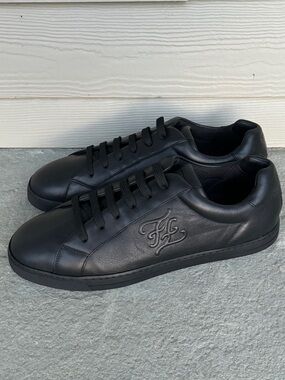 FENDI FF Embossed Black Leather Sneakers, Brand New